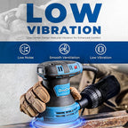 Dong Cheng 5-Inch Random Orbital Sander 3 Amp 12000OPM, 6 Variable Speeds, with 10pcs Sandpaper & Detachable Dust Bag, Sanding for Woodworking, Refinish Furniture & Remove Varnish