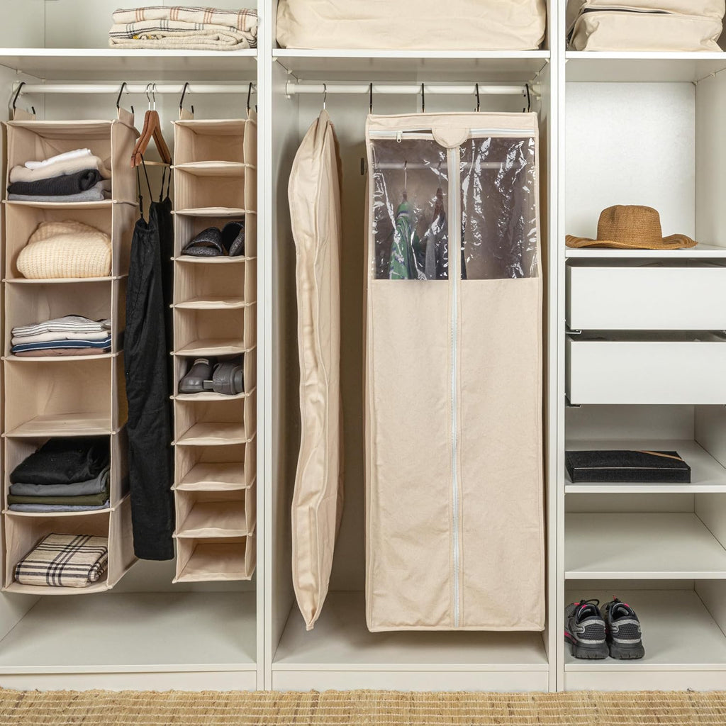 Household Essentials 3392-1 Cedarline Collection Hanging Garment Bag | Dress and Suit Protector | Natural Cotton Canvas,Off-White