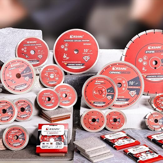 EZARC 10 Inch Diamond Saw Blade, 1" Arbor with 5/8" Brass Washer Adapter, Super Thin Tile Blade for Angle Grinder, Smooth Cutting for Porcelain Ceramic Granite Marble (1-Pack)