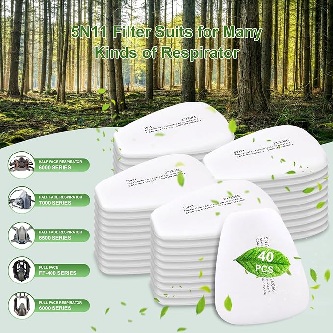 40PCS 5N11 Respirator Filter Cotton, Replacement Particulate Filter Cotton for 6200, 6502, 7502, 6800, and FF402 Series Respirator Mask, Respirator Filter Against Dust, Paint, Spray