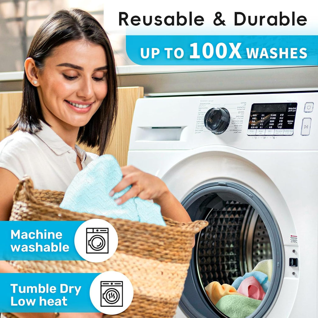 Microfiber Cleaning Cloths Roll, 75 Pack Tear Away Microfiber Towels Roll, 12" x 12" Lint Free Rags, Reusable Cleaning Cloths, Washable, Scratch Free,Ultra Absorbent Dish Rags(Blue Ripple)