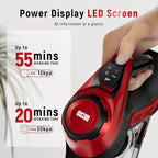 Cordless Vacuum Cleaner, 30Kpa Home Stick Vacuum, Smart Display & 1.5L Dust Cup, 55mins Max Runtime, Rechargeable Lightweight Handheld Vavuum for Pet Hair/Carpet/Hardwood Floor/Car (Red)