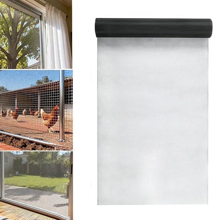 tonchean 98.4 feet x 47.2 inch Windows Screen Mesh Roll Replacement, 304 Stainless Steel Window Screen Mesh for Porch Patio Sliding Door Screening(Black, 20 Mesh)