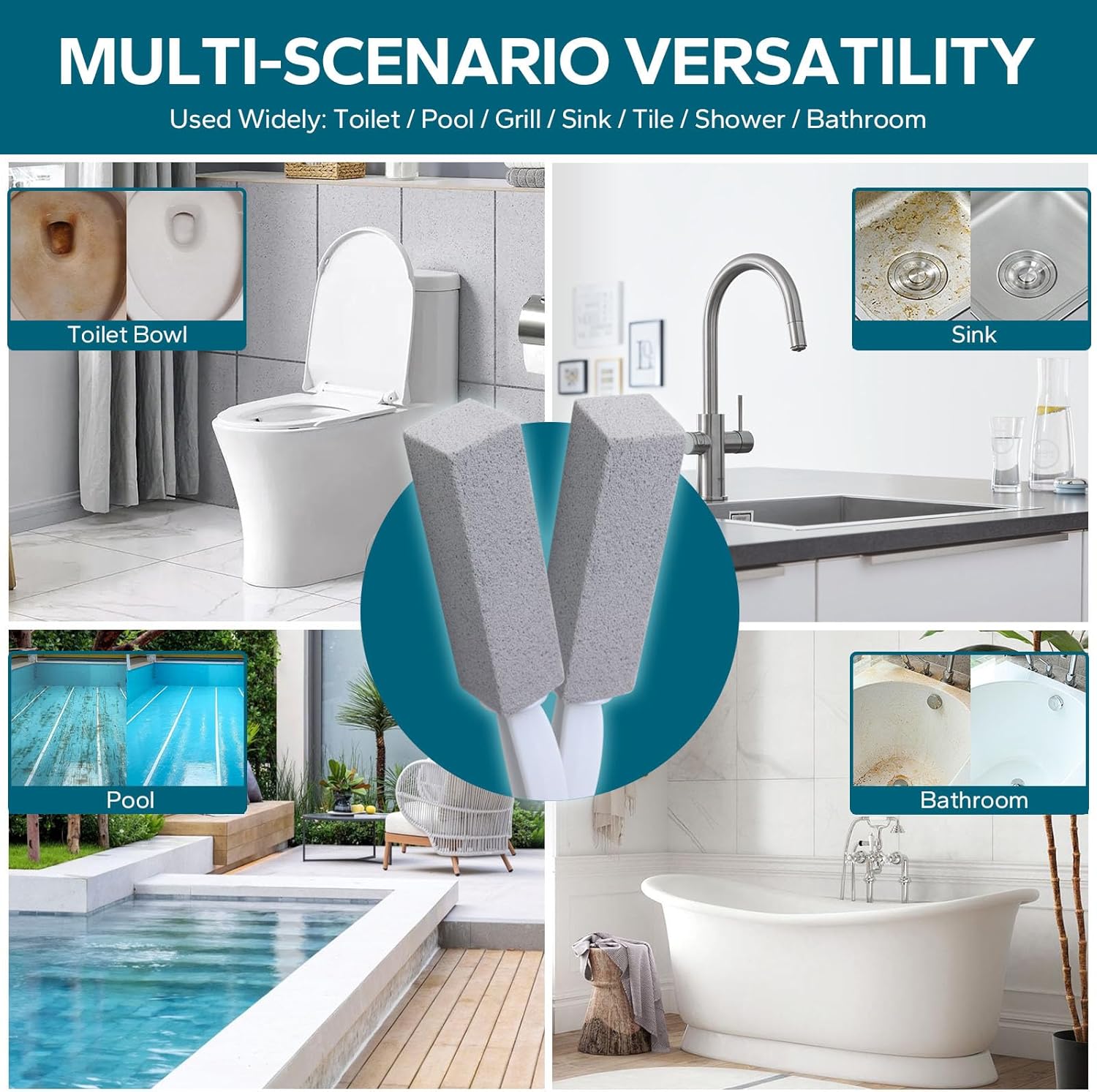 Emycool Pumice Stone Toilet Bowl Cleaner, 12 Pack Toilet Pumice Stone with Handle for Toilet Cleaning, Bathtubs, Sinks, Swimming Pools, Grills