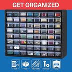 Akro-Mils 64-Drawer Plastic Drawer Storage Cabinet for Garage Organization, Bead Organizer, Building Bricks Storage, Teacher Toolbox, Makeup Organizer, 20" W x 6" D x 16" H, 10164 Black