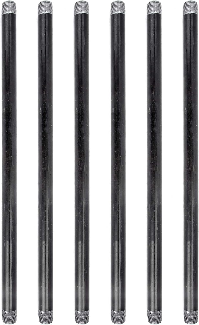 PIPE DÉCOR 1/2” x 18” Malleable Cast Iron Pipe, Pre Cut Connectors, Industrial Steel Grey Fits Standard Half Inch Black Threaded Pipes Nipples and Fittings, Build Vintage DIY Furniture, 6 Pack