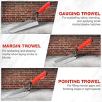 SHALL 3-Piece Masonry Tools Set, 6’’ Margin Trowel, 5.5’’ Pointing and 7’’ Gauging Trowel with Soft Grip Handle, Bricklaying Hand Tool for Concrete, Cement, Plaster, Tile Construction Projects