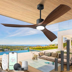 52" Smart Ceiling Fan with Lights,Outdoor Ceiling Fan Work with Alexa/Gg/App/Remote,3-Color Light Dimmable 6-Speed Quiet Reversible for Patio Porch Living Room,Dark Walnut