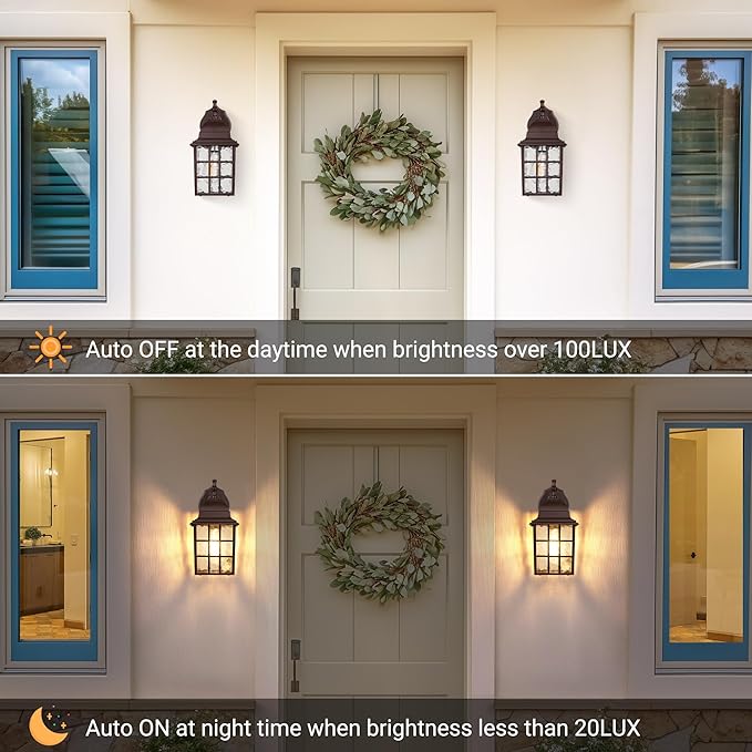 2-Pack Dusk to Dawn Outdoor Lights for House, Exterior Porch Light Fixtures Wall Mount with Photocell Sensor, Oil Rubbed Bronze Wall Lantern, Waterproof Outside Wall Sconce Lighting for Garage,Door
