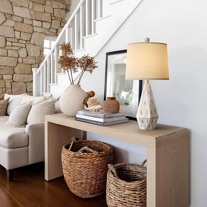 PoKat 23'' Farmhouse Table Lamps Set of 2, Beige Rustic Lamps for Living Bedroom Night Stands, Bedside Nightstands Living Room Table Lamps for End Side Table, Beige and White