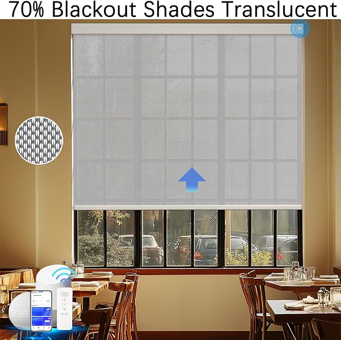 Motorized Blinds with Remote Cordless Automatic Motorized Shades Custom Blinds for Windows Smart Curtains Compatible with Alexa Google Home(Solar Grey,W35 x H72in)