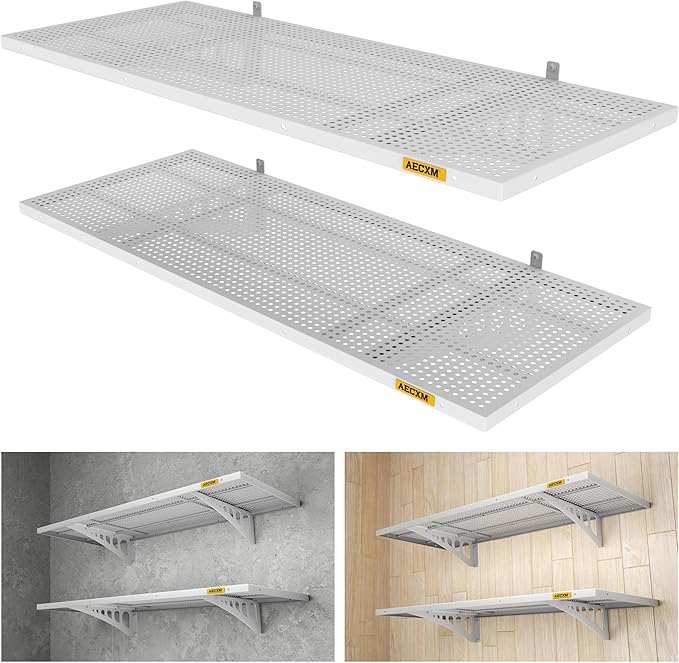 2-Pack 1.64x4ft Adjustable Garage Wall Shelving 560lbs Load Capacity Heavy Duty Wall Mounted Storage Shelf Metal Floating Shelves for Garage(White)