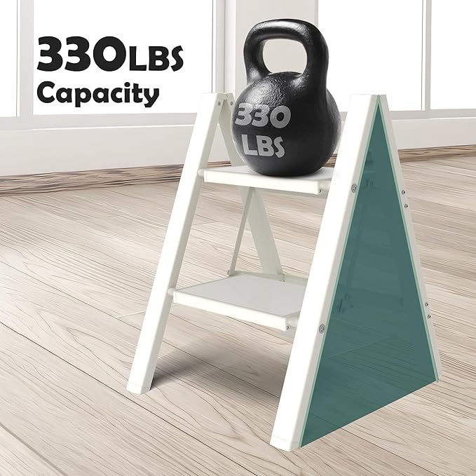 Taranta 2 Step Ladder,Aluminum Lightweight Folding 2 Step Stool with Anti-Slip Wide Pedal, 330lbs Capacity Step Ladder for Household,Kitchen,Office - White