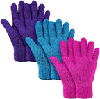 Patelai 3 Pairs Microfiber Plant Dusting Gloves Leaf Cleaning Gloves for Indoor Plants, Blinds, Furniture, House(Large,Purple, Blue, Rose Red)