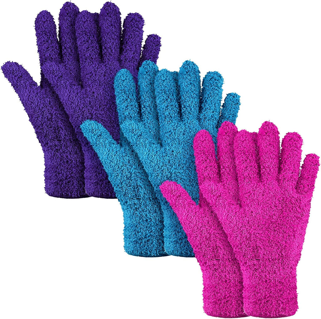 Patelai 3 Pairs Microfiber Plant Dusting Gloves Leaf Cleaning Gloves for Indoor Plants, Blinds, Furniture, House (Small,Purple, Rose Red, Black)