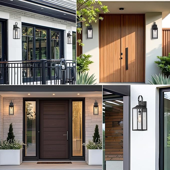 19" Large Dusk to Dawn Outdoor Lighting 2 Pack, Black Sensor Porch Lights Exterior Lighting Fixtures, Modern Wall Lantern Outdoor Wall Lights Waterproof Wall Sconce Lamp for House, Doorway, Garage