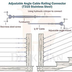 T316-Stainless Steel Adjustable Angle 1/8" Cable Railing Kit/Hardware for Wood Post，Marine Grade (30 Pack)