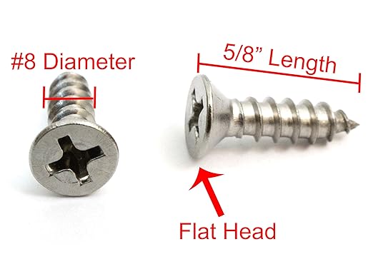 Bolt Dropper No. 8 x 5/8" Stainless Steel Flat Head Phillips Wood Screw, (100 pc), 18-8 (304) Stainless Steel Sheet Metal Screws- Type A Point, Plain Finish, Glasses Screws