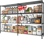 REIBII 69.8" W Storage Shelves 1250LBS Wire Shelving Unit 4 Tier Metal Shelving for Storage Rack Shelves Adjustable Heavy Duty Garage Shelf Pantry Shelves Kitchen Shelving, 69.8"Wx15.8"Dx62.9"H,Black