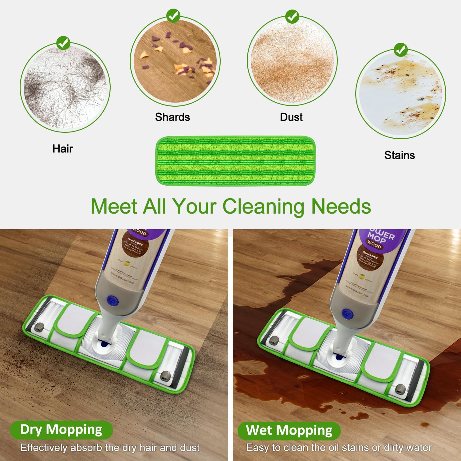Upgraded Reusable Mop Pads Compatible with Swiffer PowerMop, Mop Refill Pads Replacement for Swiffer Power Mop Spray Mopping Pads for Multi-Surface Floor Cleaning, Quality Cationic Material & Washable