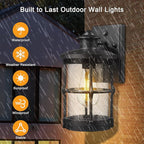 Outdoor Wall Sconces, Dusk to Dawn Outdoor Lights, Exterior Wall Mount Lighting, Entryway Light Fixture in Black Finish with Seeded Glass