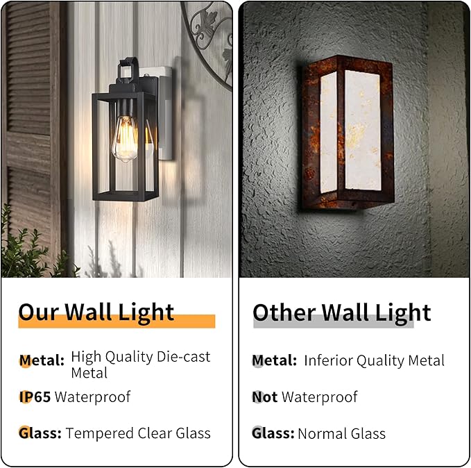 Pia Ricco Outdoor Wall Lights, Dusk to Dawn Matte Black Exterior Light Fixture with Clear Glass Shade, Photocell Sensor Front Porch Lighting, Modern Sconce Lantern for House, Garage, Patio, ETL Listed