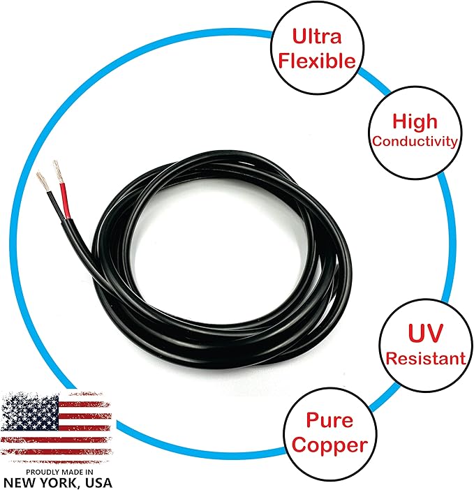 NATIONAL Wire & Cable – 14 AWG 2-Conductor Premium Copper Wire, 100 ft, Stranded | Made in USA, Heavy-Duty Flexible Jacket | Automotive, Low Voltage, LED, Lights, DIY, Indoor and Outdoor Use