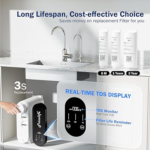 Frizzlife 600 GPD Reverse Osmosis Water Filtration System, 11 Stage Tankless Reverse Osmosis Water Filter, Under Sink RO Water Filter, 2:1 Pure to Drain, Reduces TDS, BPA Free, PX600