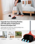 MR.SIGA Broom and Dustpan Set with Long Handle, Stand Upright Broom with Dustpan Combo for Floor Cleaning, Lightweight Sweeping Set for Indoor and Outdoor Use, 51.7"(131 cm) Long Handle, Black & Red