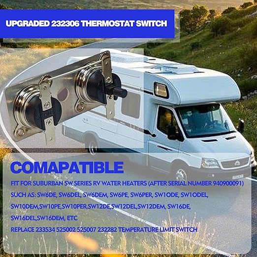 2-Pack 232306 Water Heater Thermostat Switch Compatible with Suburban SW Series RV Water Heater Parts 120V SW6DE SW6DEL SW10DE SW10DEL SW12DE SW12DEL, RV Water Heater Thermostat Switch