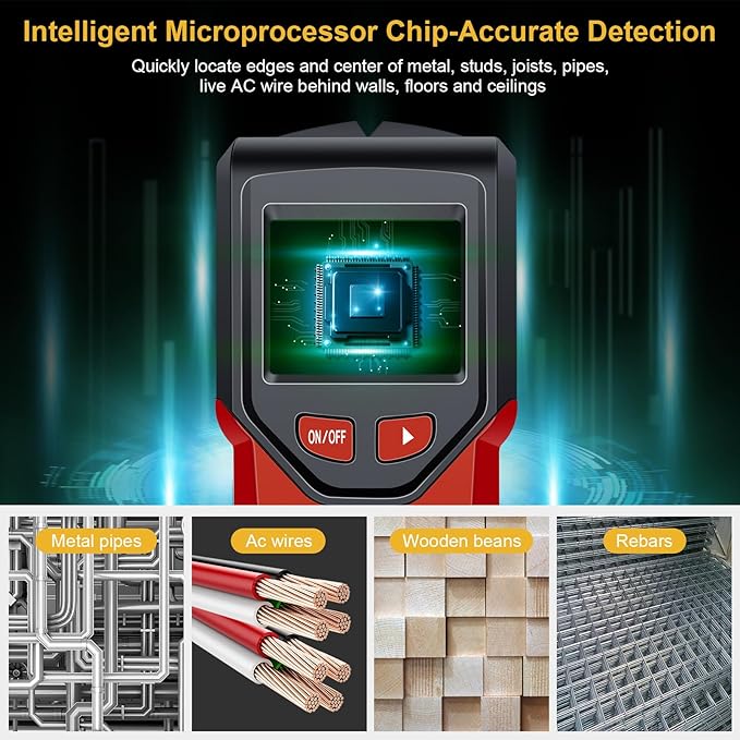 Stud Finder Wall Scanner - 5 in 1 Stud Finder Tool w/Microprocessor Chip and HD LCD Display, Stud Detector Beam Finders for the Center and Edge of Wood AC Wire Metal Studs Joist Pipe (Spicy)