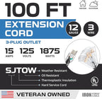 Iron Forge Cable 12 Gauge Extension Cord with Multiple Outlets - Black Heavy Duty Extension Cord 100 ft - 12/3 SJTOW, 3 Prong Lighted Outlet Cords