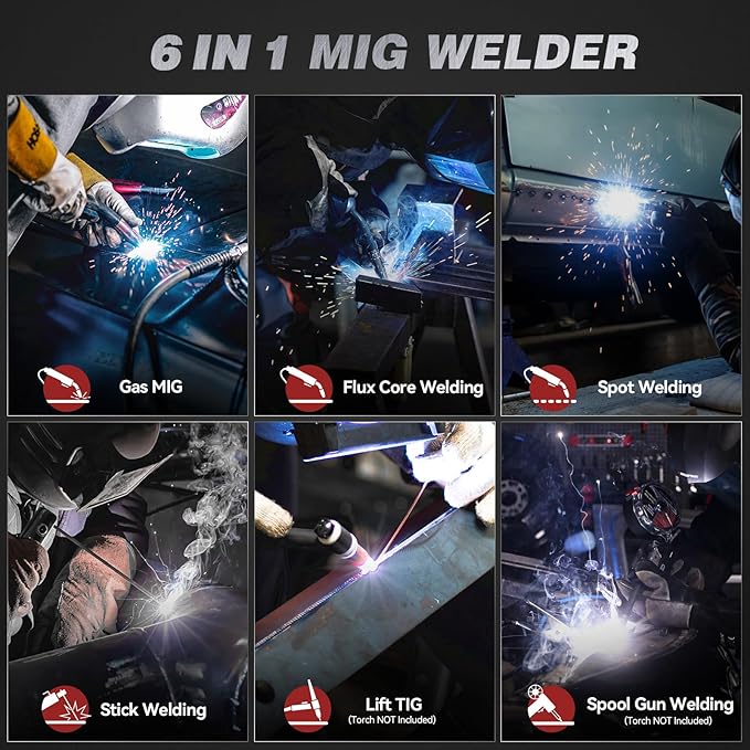 ARCCAPTAIN iControl MIG165 Pro MIG Welder 165A 120V 240V Gas MIG/Gasless Flux MIG/MMA Stick/Lift TIG/Spot Welding/Spool Gun Aluminum Welding Machine, 6 in 1 Professional Welder Machine, APP Control