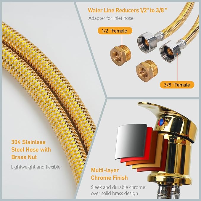 Salon Shampoo Bowl Faucet Vacuum Breaker Kit Spa Beauty Salon Shampoo Bowl Sink Hair Salon Bath Accessories Bathroom Hot Cold Faucet Spray Hose Replacement Set for Backwash Barber Chair