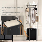 Coat Rack with Laundry Basket, Laundry Hamper Freestanding Hall Tree, Clothes Rack with Storage Shelves, 14.5 Gal Removable Bags on Wheels, Black JLH005B