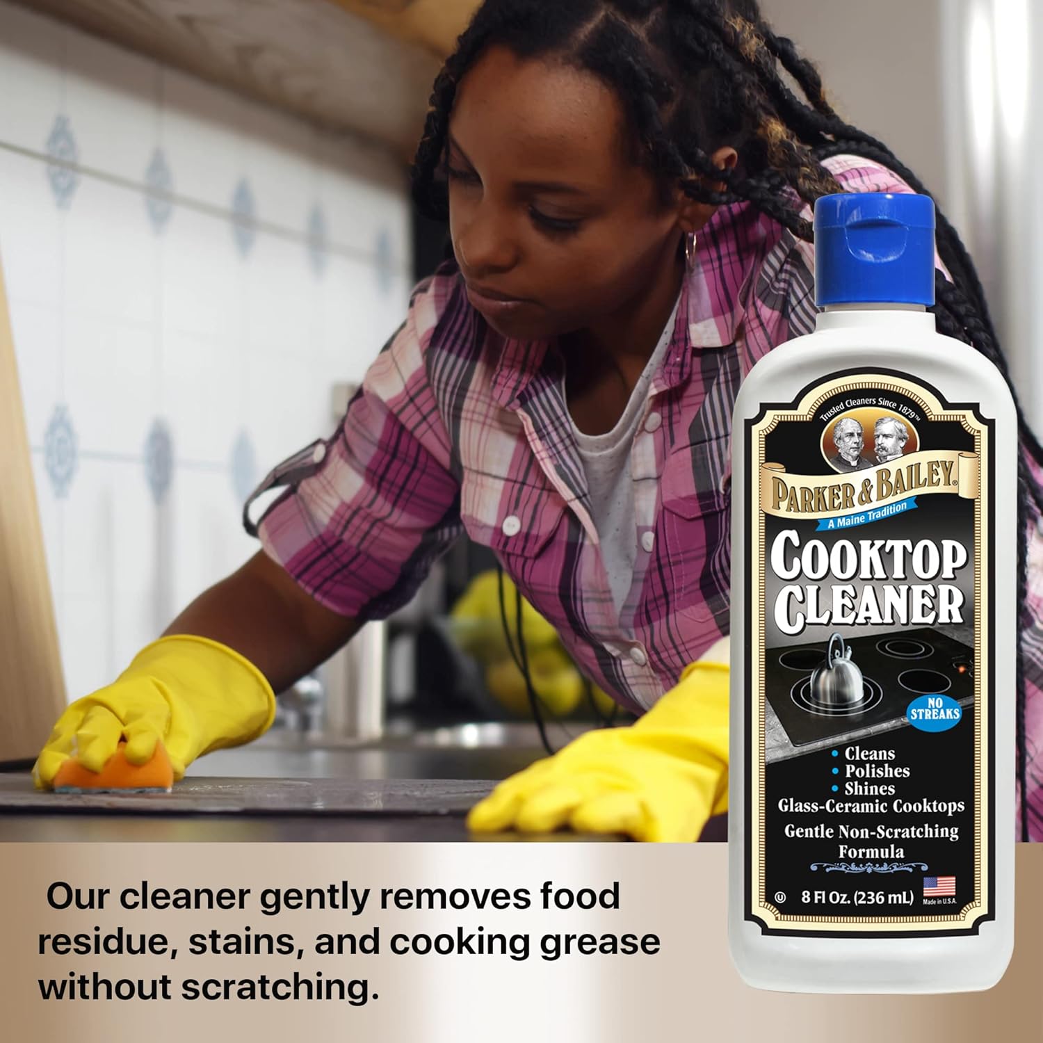 Parker & Bailey Cooktop Cleaner – Non-Scratch Formula for Glass and Ceramic Stovetops, Removes Grease and Residue, Restores Shine, 8 oz