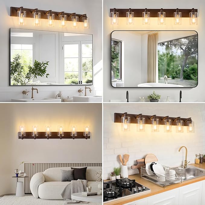 6-Light Bathroom Light Fixtures Modern ORB Vanity Lights for Bathroom Lighting Fixtures Over Mirror with Clear Glass Shade for Cabinet Mirror Bedroom Hallway