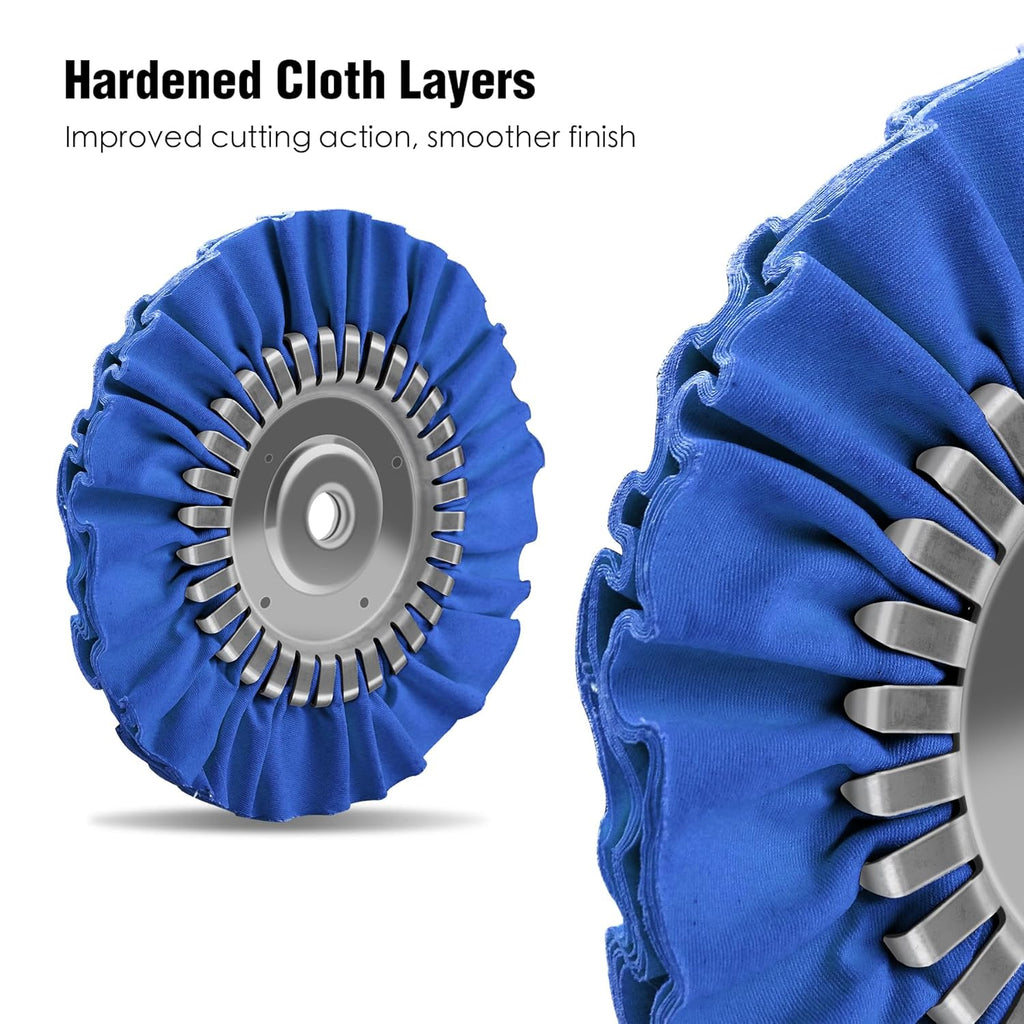 2PCS 8" Airway Buffing Wheel with 5/8" Arbor Flange-Free Hub，Blue Buffing Wheels for Angle Grinder, Heavy Cutting Metal Polishing Wheel for Aluminum Wheels Stainless Steel Metal Surface Prep