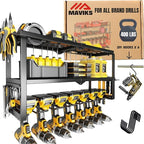 3 Shelf 7 Drill Holder Power Tool Organizer Wall Mount, Tool Storage Rack for Garage, Pegboard, Workshop walls | Compatible for all type of Cordless Power tools Comes With J hooks for Cords
