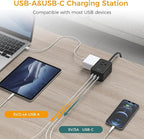 Flat Black Extension Cord, TESSAN Ultra Thin Power Strip with 3 USB Wall Charger (1 USB C), 3 Outlets Small Charging Station, 5 ft Slim Plug for Cruise Travel Office School Dorm Room Essentials