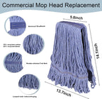 JERIA 4 Pack Heavy Duty Mop Head Replacements,String Mop Head for Commercial,Used for Home,Office and Kitchen,Washable,Reusable Mop