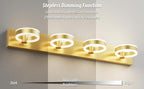 LED Bathroom Light Fixtures, 33inch Gold Vanity Lights, Modern 4 Light Acrylic Wall Sconces, 350° Rotatable Wall Lighting Fixture Over Mirror