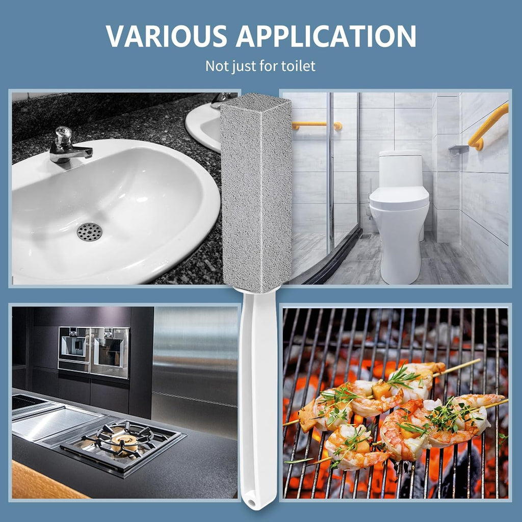 Toilet Bowl Cleaner Pumice Stone -Hard Water Stain Remover, Powerfully Removes Toilet Bowl Rings，Rust &Lime，Ideal for Toilet Brush/BBQ Grills/Sink/Pool/Bathroom【2Pack】 (Extra Long Handle)