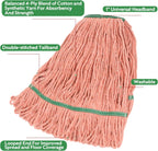 Matthew Cleaning Heavy Duty Mop Head Commercial Replacement for General and Floor Cleaning , Wet Industrial Blue Cotton Looped End String Head Refill (Pack of 3) Orange