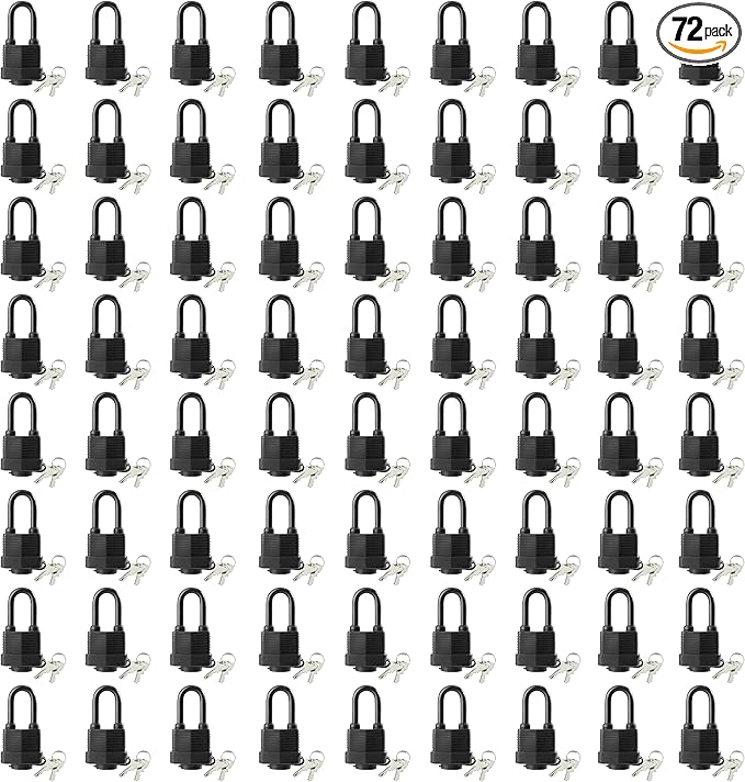 Waterproof Padlocks Keyed Alike for Outdoor use, Covered Heavy Duty Laminated Steel Lock, 1-9/16 Inch. Wide, Long Padlock, Bulk Locks with Same Keys, Pack of 72