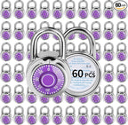 Combination Lock, LQYN Standard Dial Combination Lock, Pack of 60; Purple Turnplate, 2 in. Wide, Fixed Three Digital Combination, for School, Gym & Locker, Toolbox, Gate