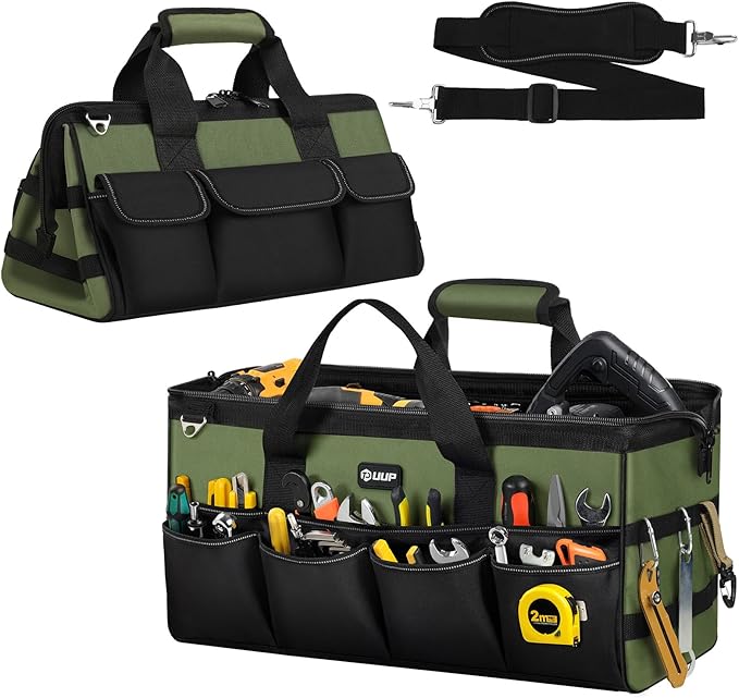 Heavy Duty Tool Bag 20-Inch, Extra Large 16-Pocket Portable Empty Tool Box Organizer Storage, Toolbox Organization, Soft Handle Carrying Toolbag with Zipper, Father Dad Men Mechanic Birthday Gift
