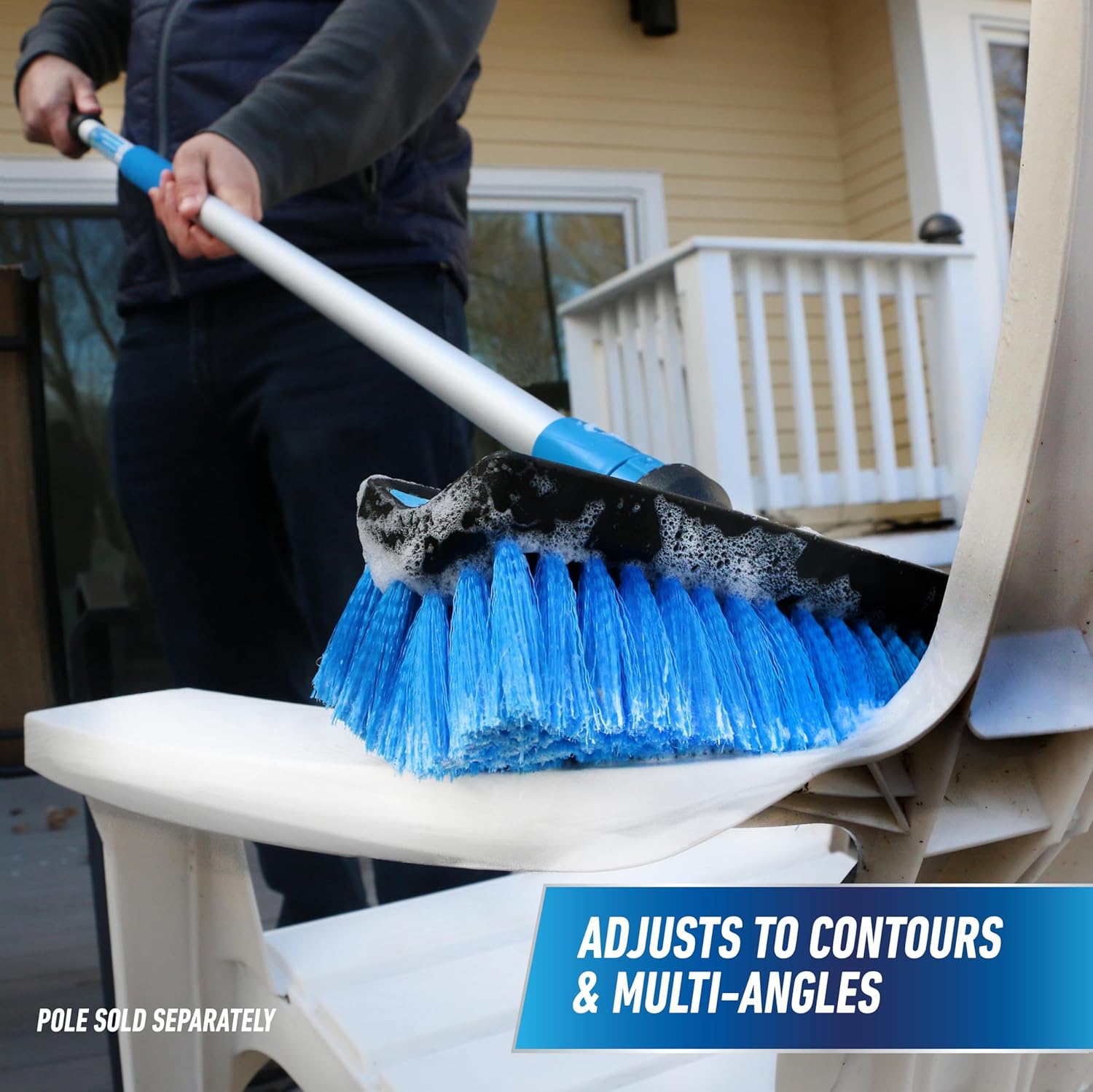 Unger Professional Lock-On HydroPower 10” Bi-Level Soft Wash Brush, Compatible with Waterflow Poles, Outdoor Cleaning Supplies, Great for Patios, Siding, Windows, Cars, and Boats