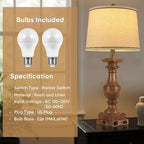 WIHTU Wood Grain Color Table Lamps, 28'' Resin Desk Lamp for Bedroom, Nightstand Lamps Set of 2, Farmhouse Bedside Lamps with Linen Shades, Rocker Switch, Table Lamps with USB A+C Port, Bulb Included