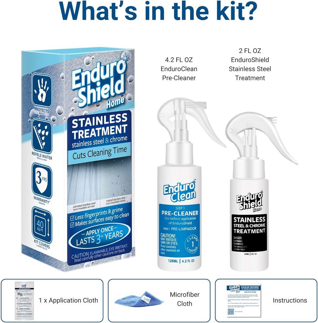 EnduroShield Stainless Steel Treatment Kit - Advanced Protection for Stainless Steel Surfaces - Makes surfaces easy to clean - Apply Once - Lasts Years